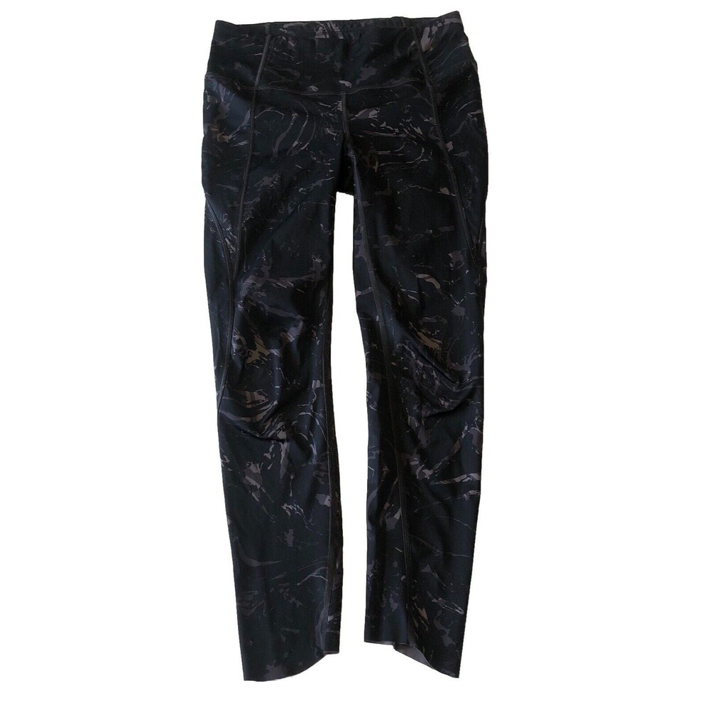 Athleta Womens Velocity Stash Leggings Pocket Marble Black Purple Size XS